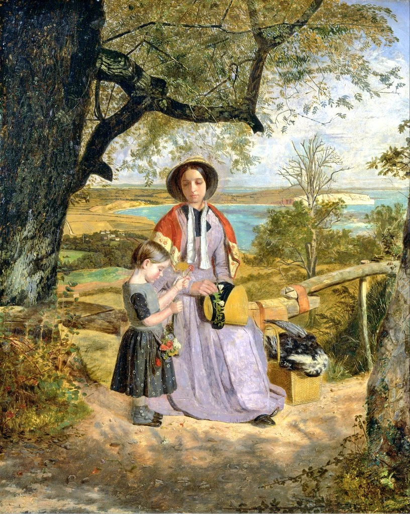 La madre e il bambino da uno stile, con Culver Cliff, Isola di Wight, in lontananza
